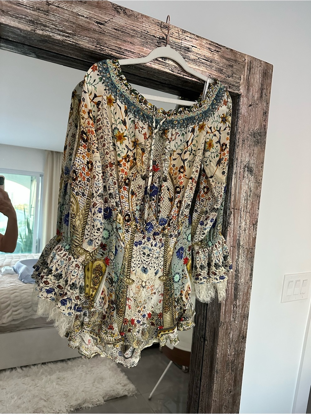 Camilla Cream Multicolor Boho Floral Off-Shoulder Romper